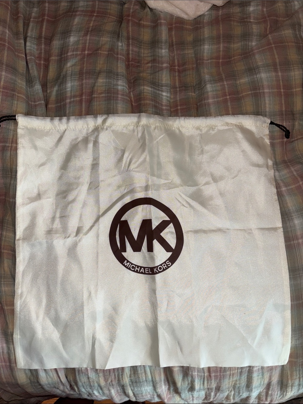 Michael Kors White Drawstring Dust Bag with Brown MK Logo